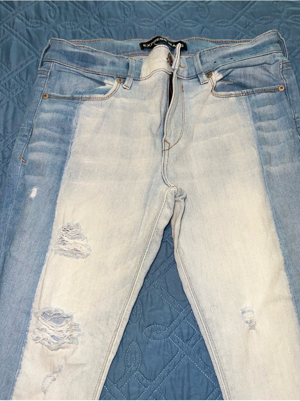 Express Light Blue Two-Tone Washed Jeans